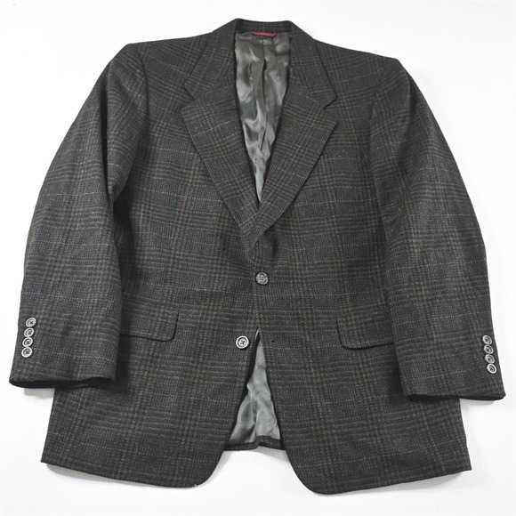 Vtg USA HSM 41R Brown Green Glenn Check Tweed Mens Blazer Jacket Sport Coat